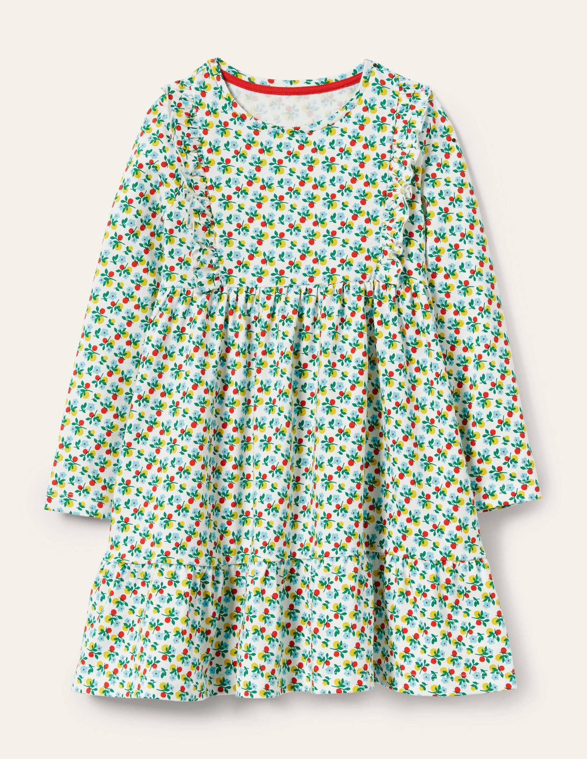 Frill Tiered Jersey Dress-Ivory Berry Blossom-1