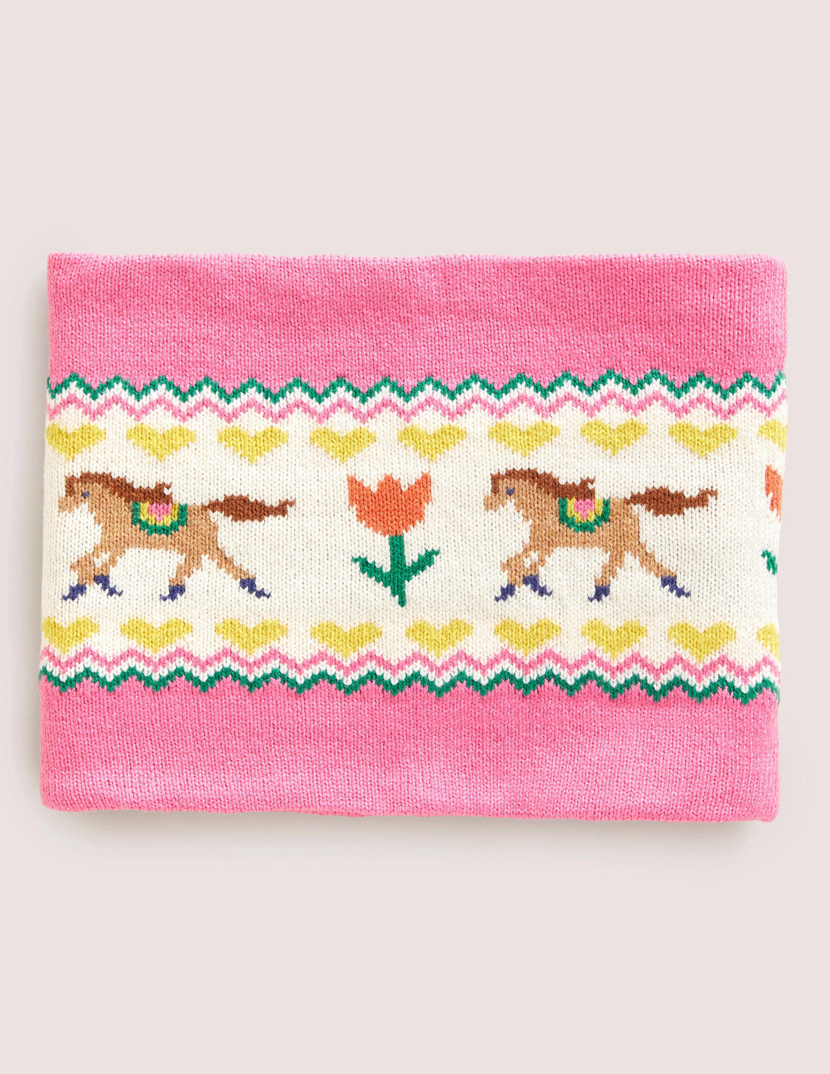 Fair Isle Knitted Snood-Pink Horse - Image 1