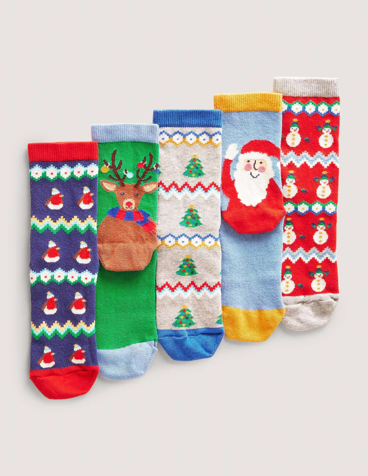 Christmas Socks 5 Pack-Fair Isle Snowman - Image 1