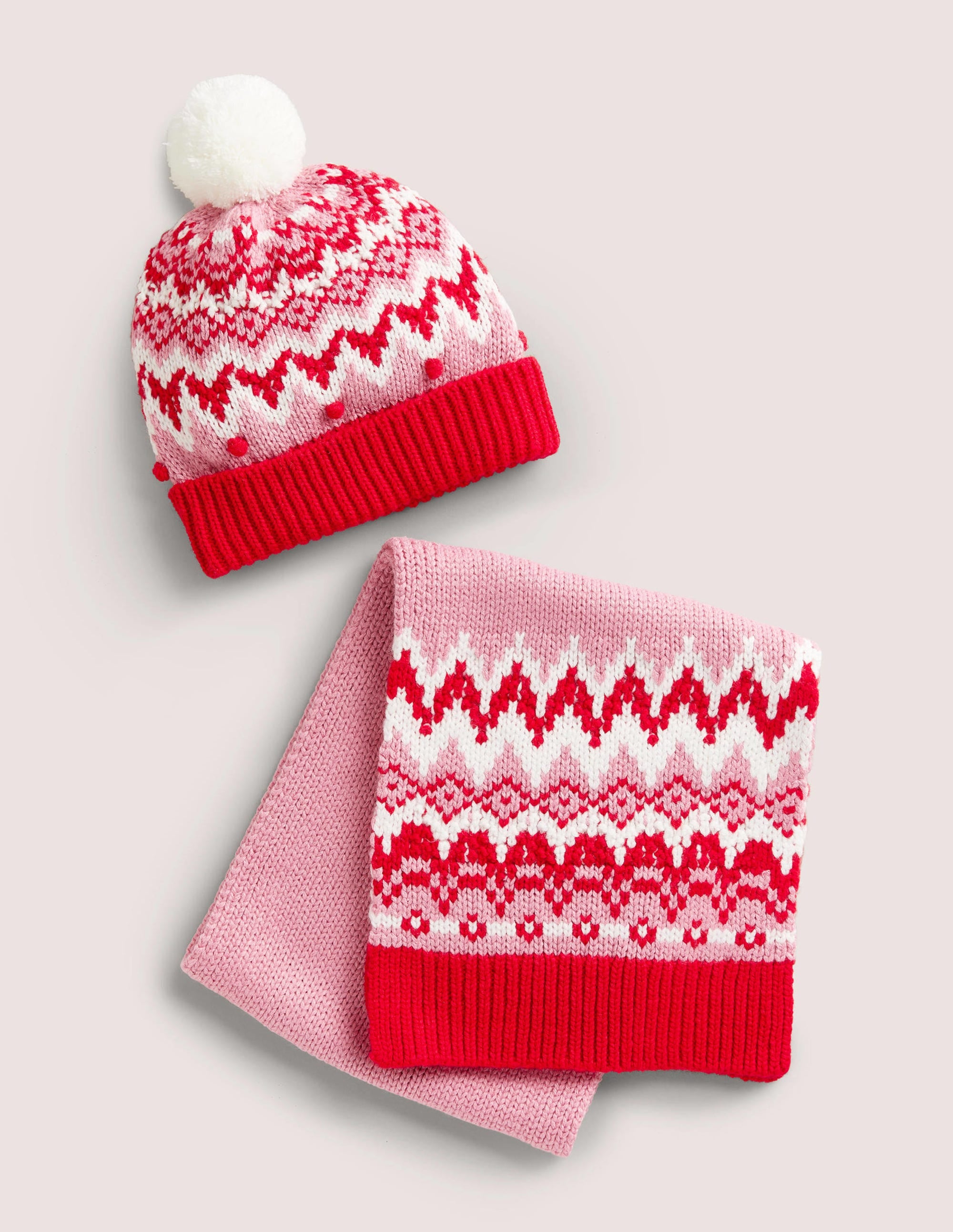 Fair Isle Hat and Scarf set-Pink - Image 1