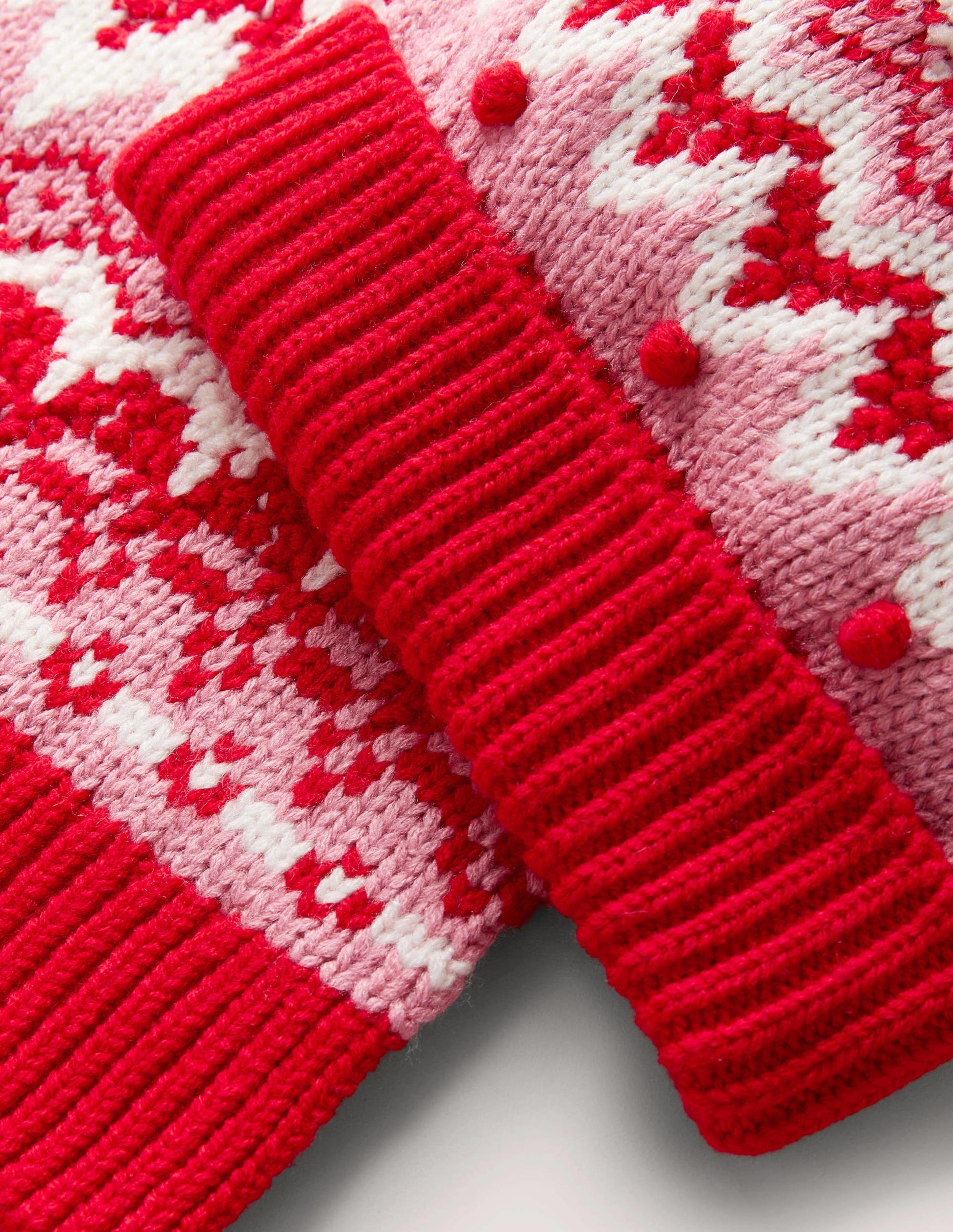 Fair Isle Hat and Scarf set-Pink-2