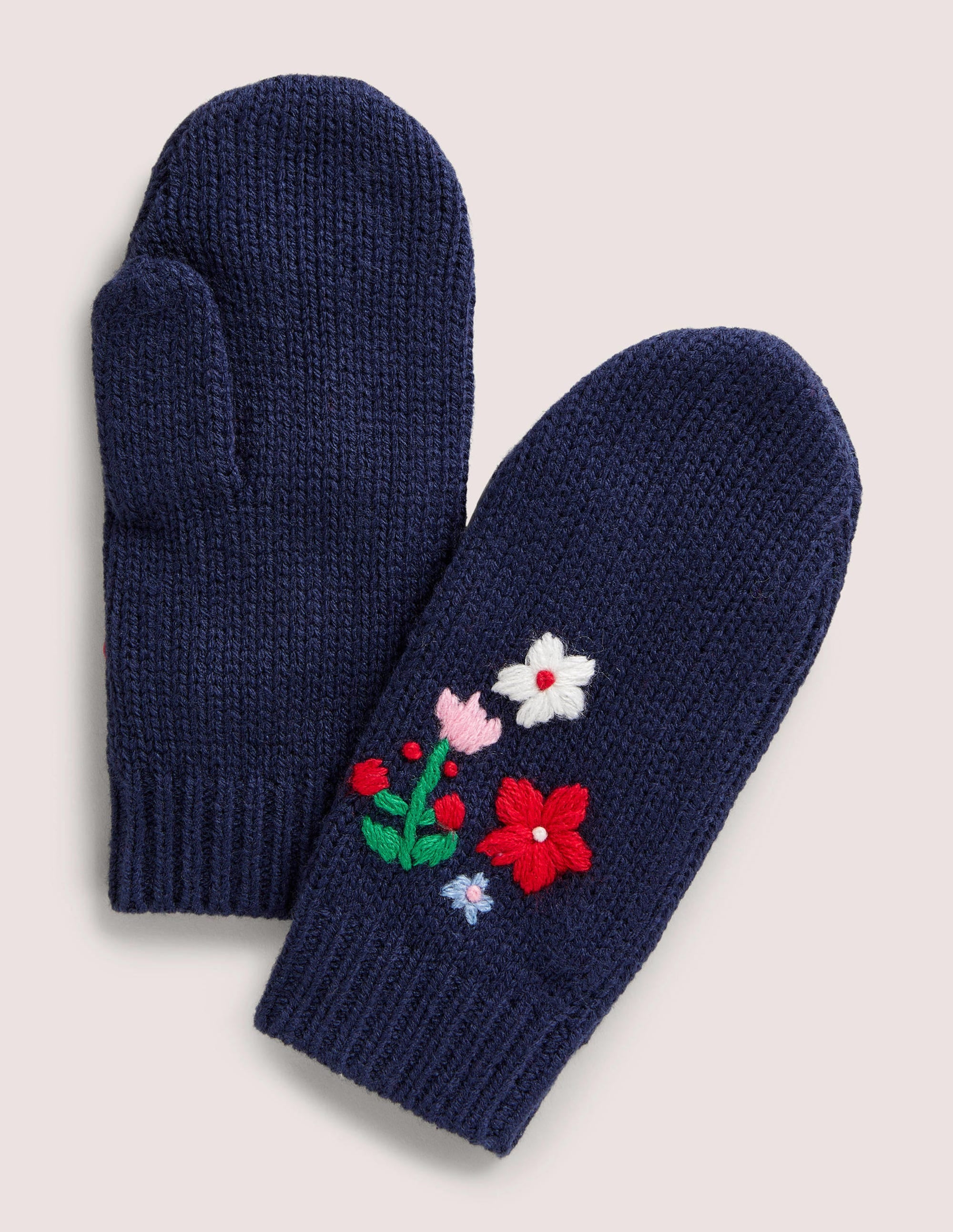 Embroidered Mitten-Navy - Image 1