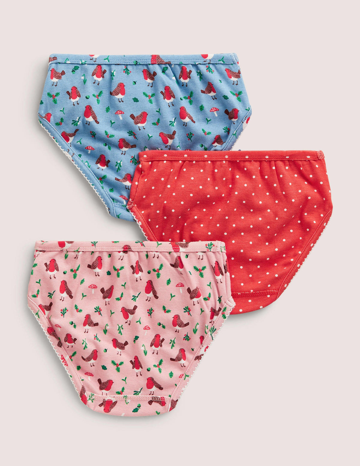 Girls 3 Pack Underwear-Boto Pink Robins-2