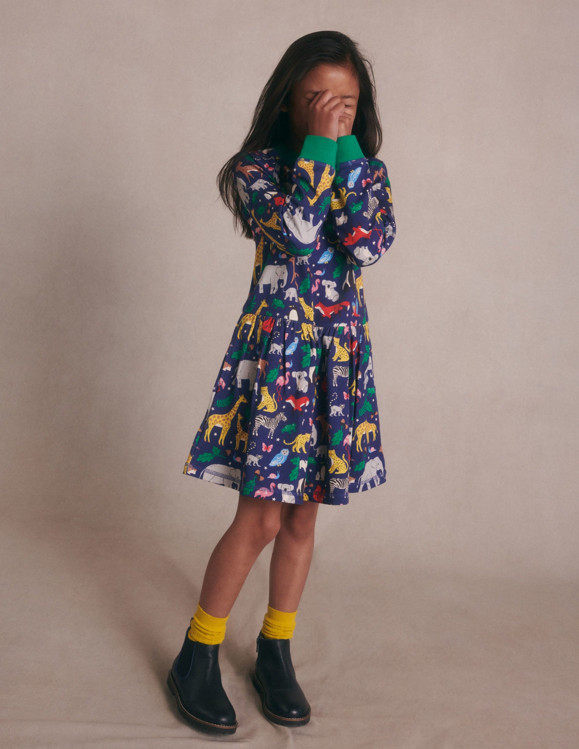 Jersey Sweatshirt Dress-Starboard Blue Global Animals