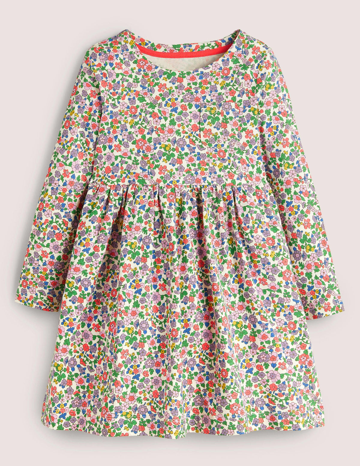 Long Sleeve Fun Jersey Dress-Ivory/Aster Purple Floral-1