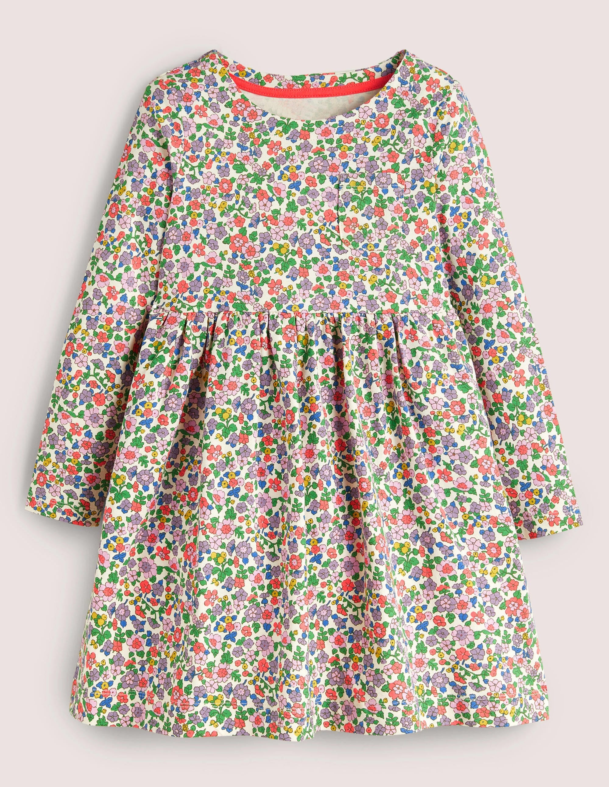 Long Sleeve Fun Jersey Dress-Ivory/Aster Purple Floral - Image 1