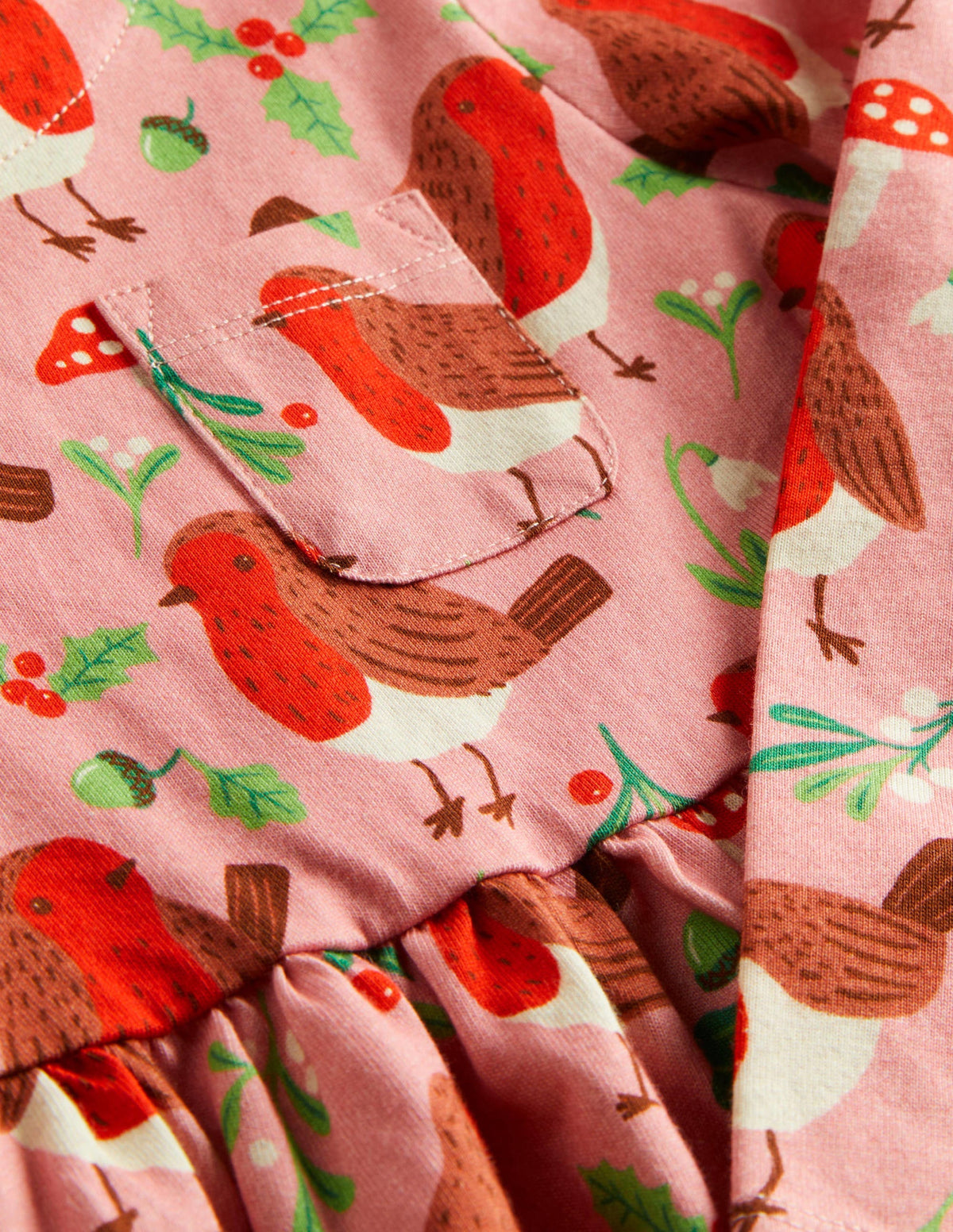 Long Sleeve Fun Jersey Dress-Formica Pink Festive Robins - Image 3