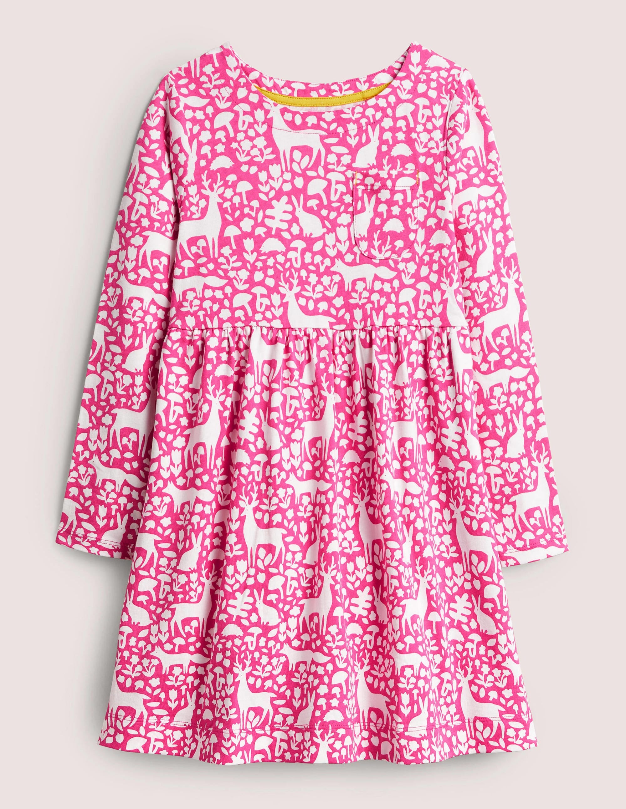Long Sleeve Fun Jersey Dress-Pink Woodland Toile - Image 1