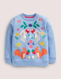 Cosy Appliqué Sweatshirt-Riviera Blue Woodland Animals