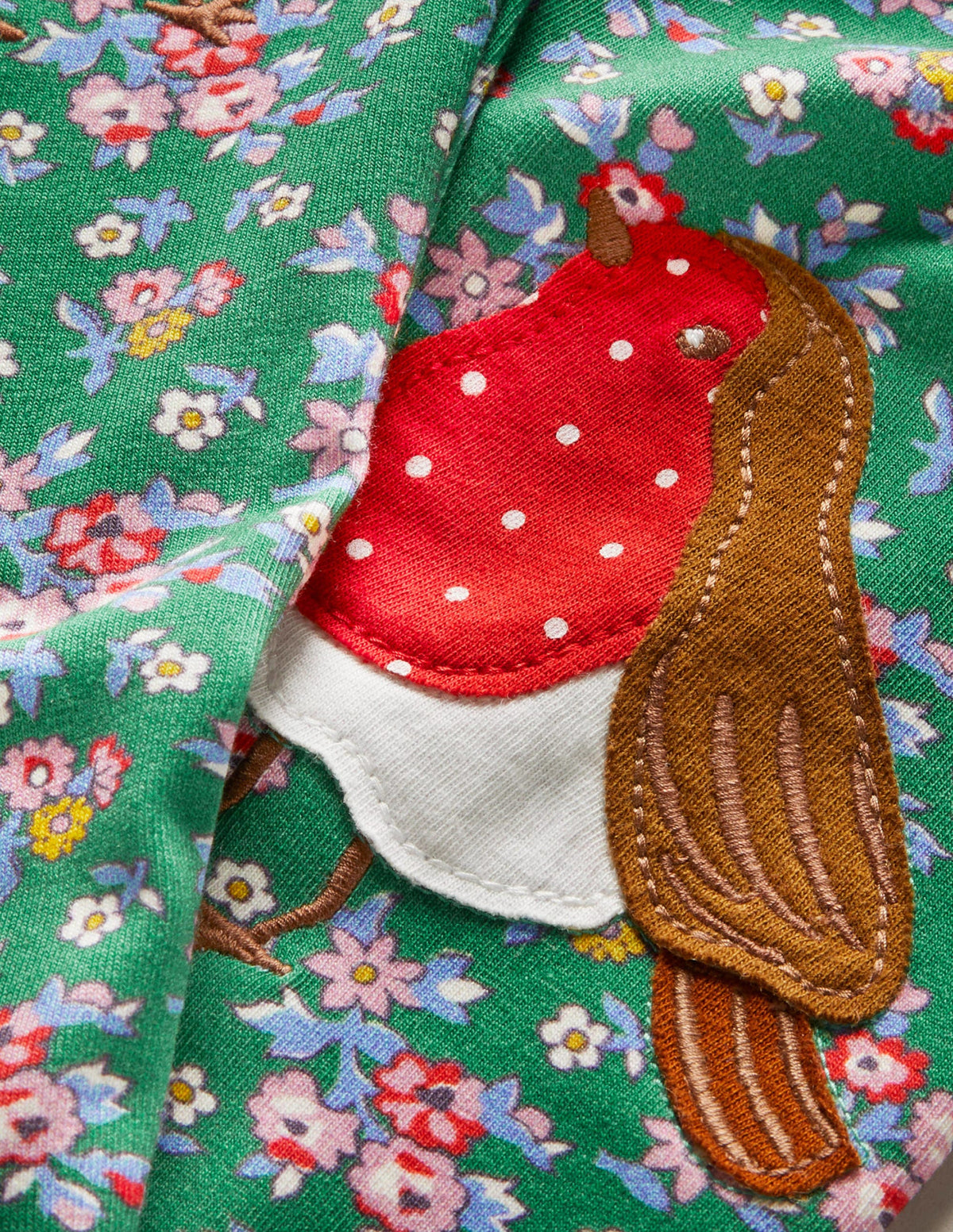 Fun Appliqué Leggings-Shady Glade Green Robins - Image 3