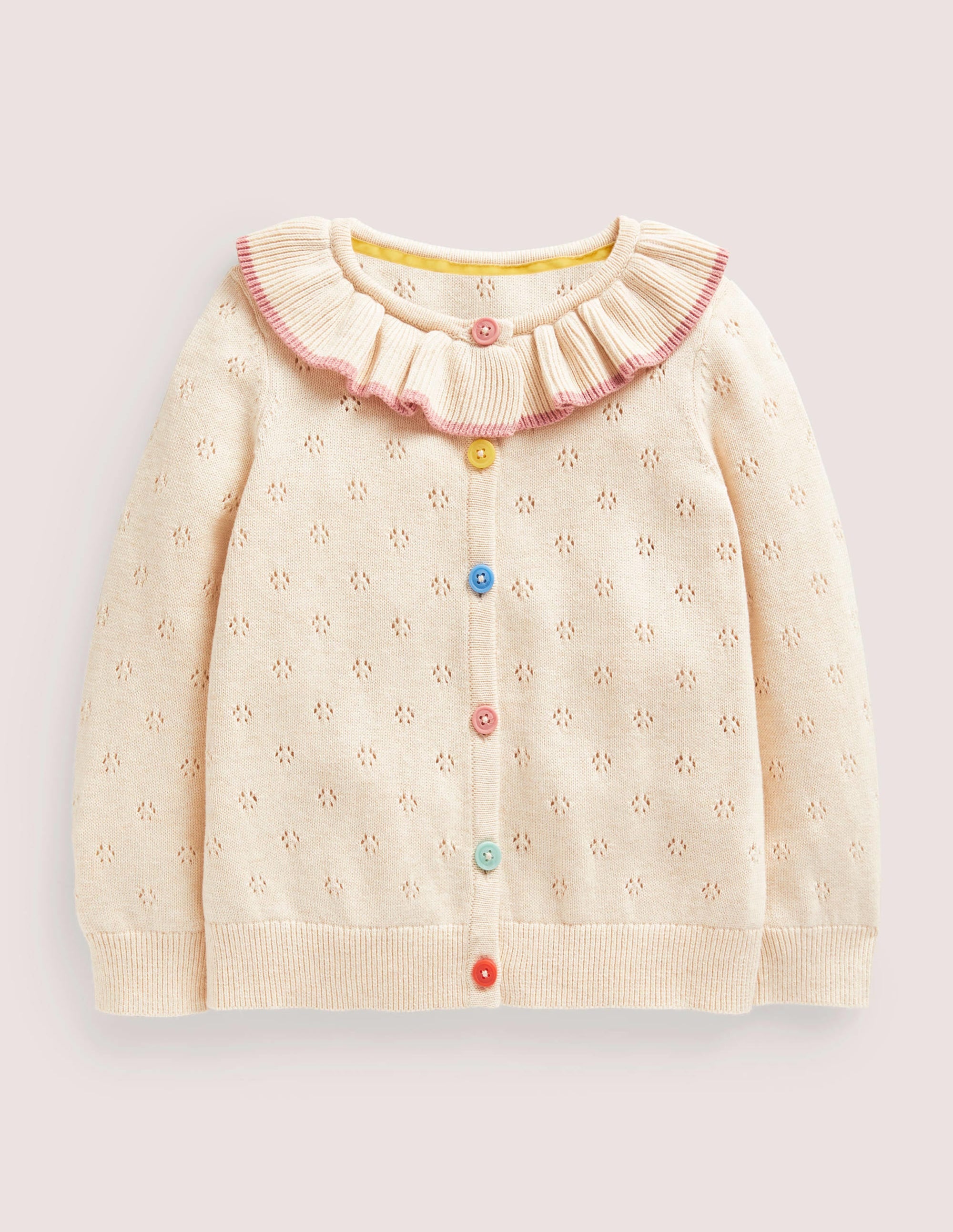 Collared Pointelle Cardigan-Ecru Marl Multi - Image 1