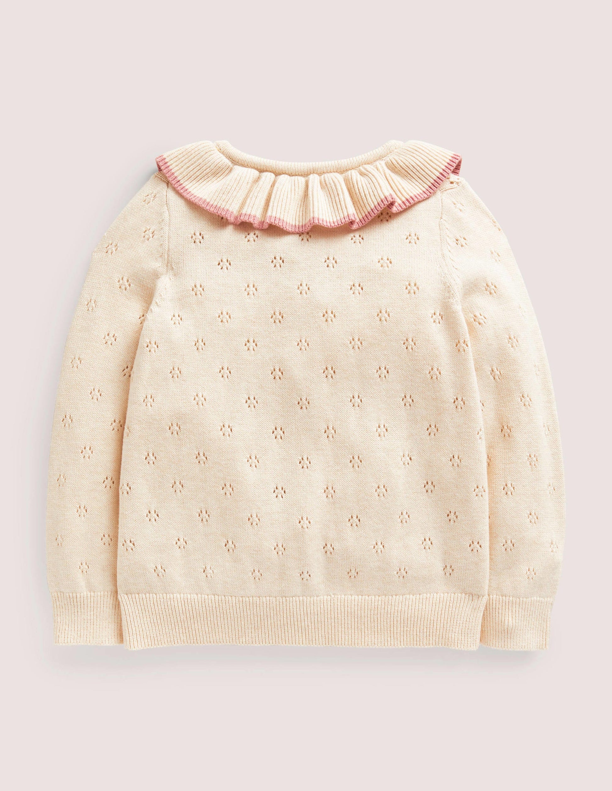 Collared Pointelle Cardigan-Ecru Marl Multi-2