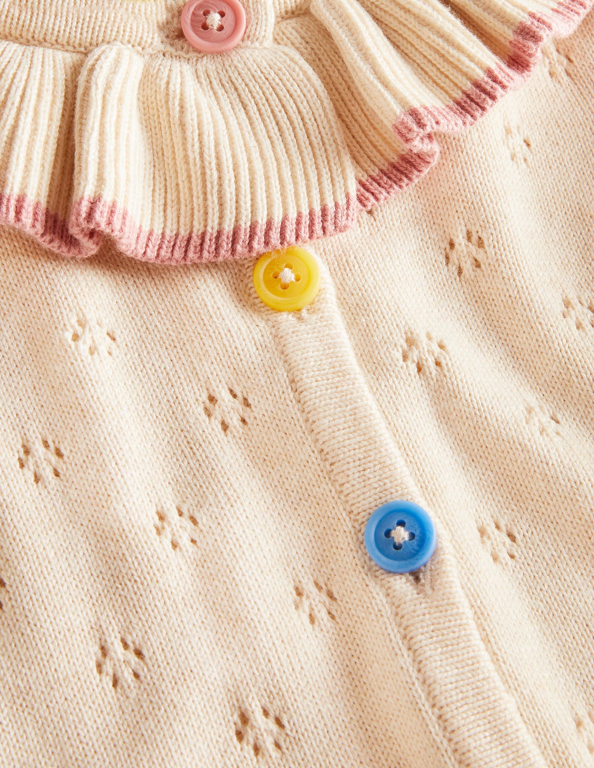 Collared Pointelle Cardigan-Ecru Marl Multi - Image 3