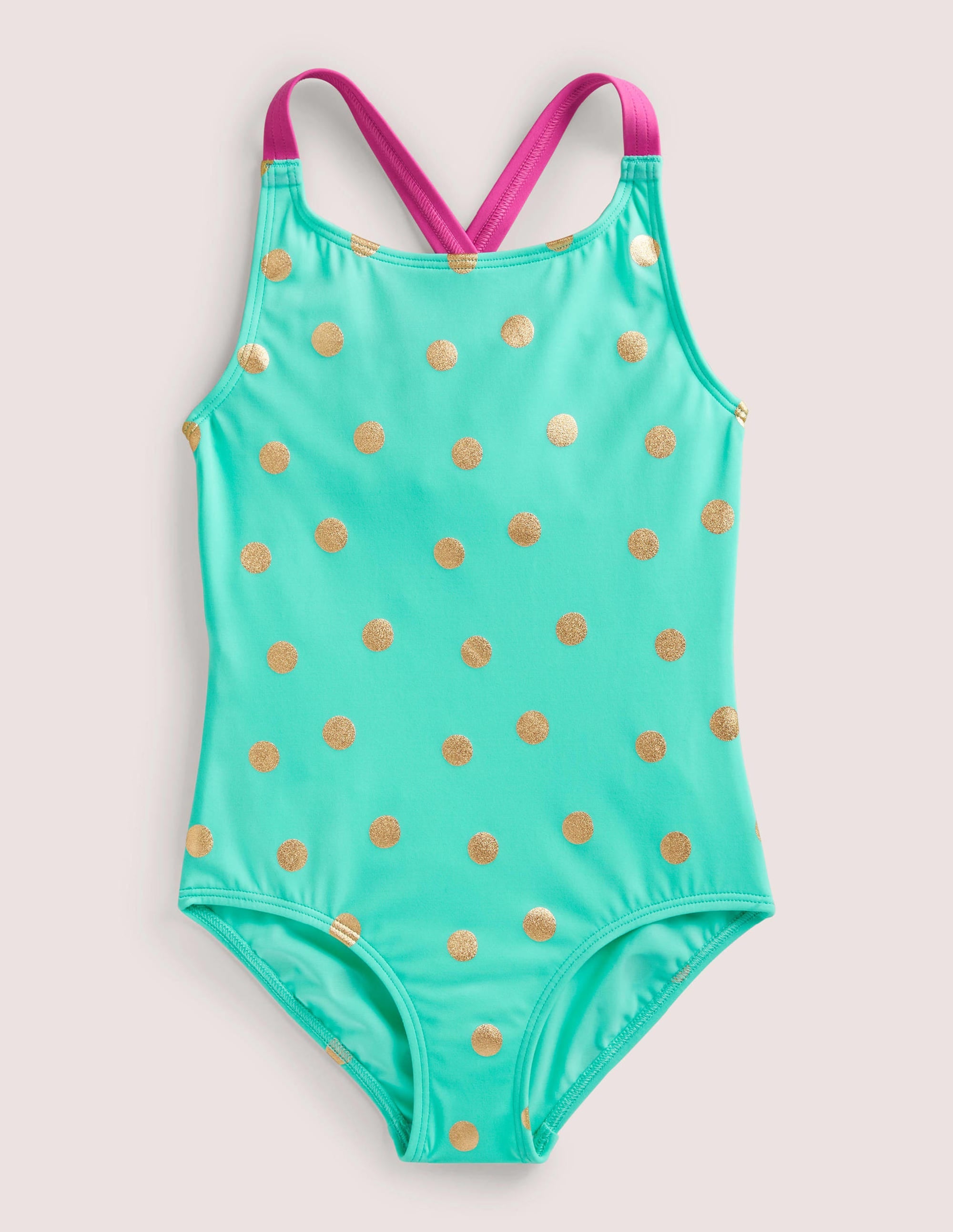 Cross-back Printed Swimsuit-Light Green Gold Foil Spot - Image 1