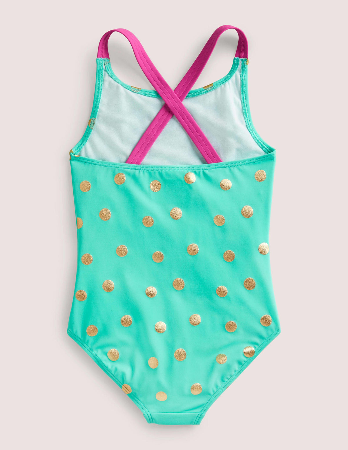 Cross-back Printed Swimsuit-Light Green Gold Foil Spot - Image 2