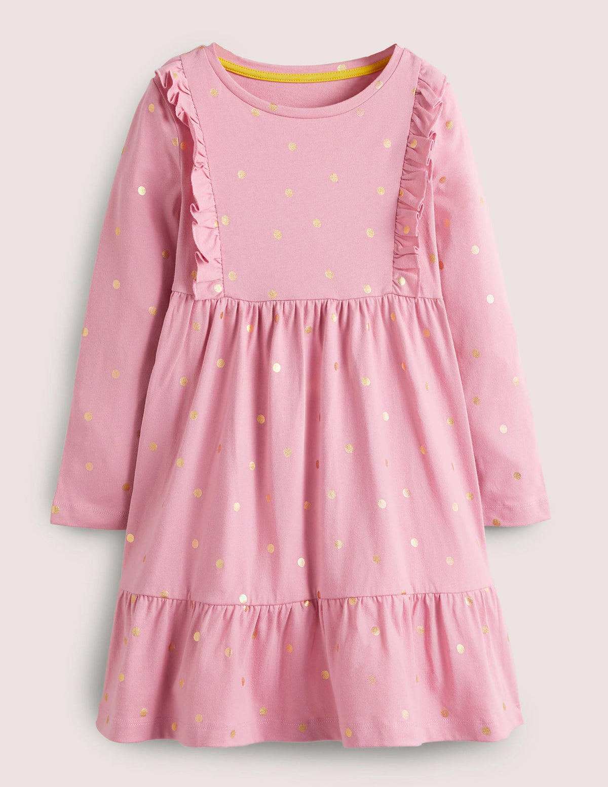 Frill Tiered Jersey Dress-Formica Pink/Gold Spot-1