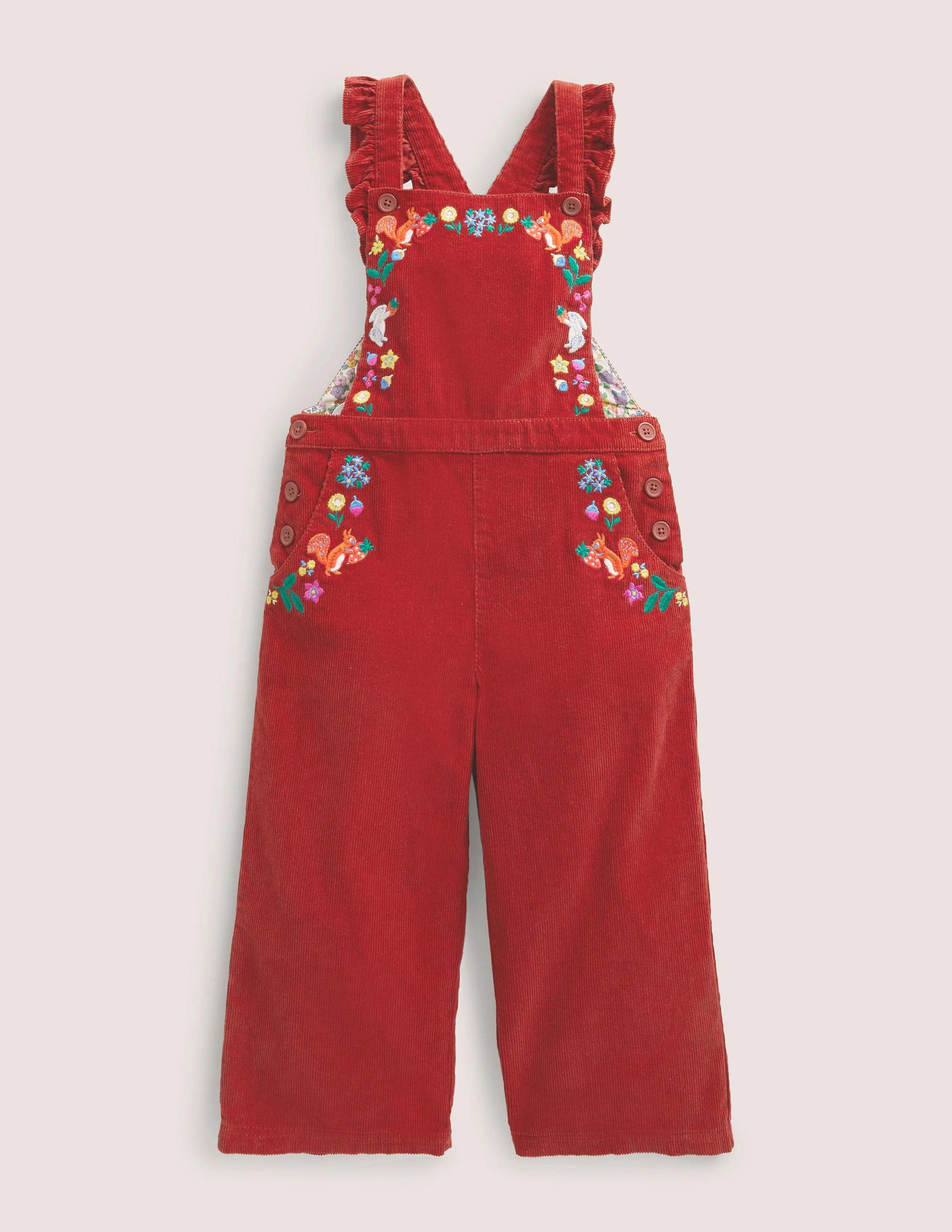 Embroidered Cord Overalls-Russet Red Embroidery-1