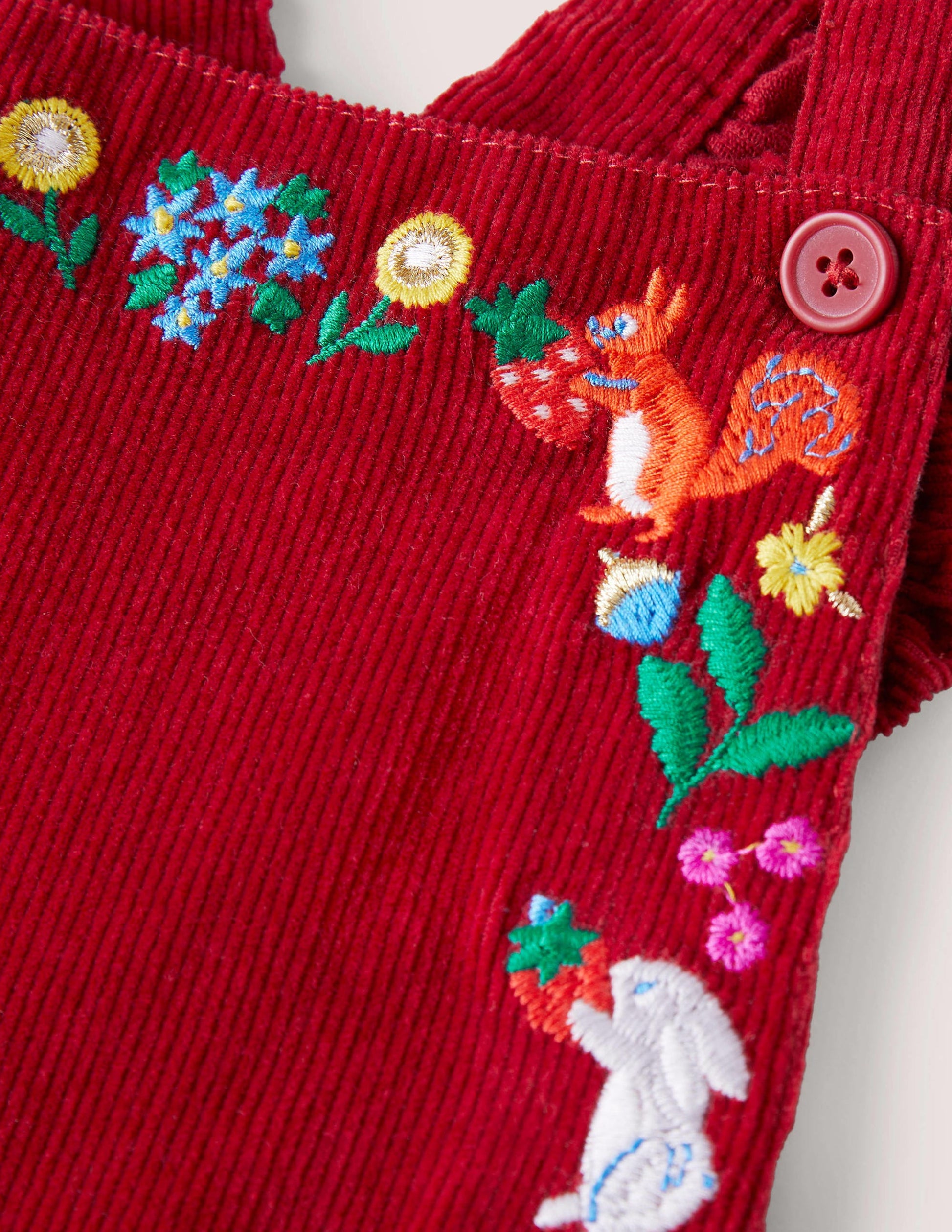 Embroidered Cord Overalls-Russet Red Embroidery-3