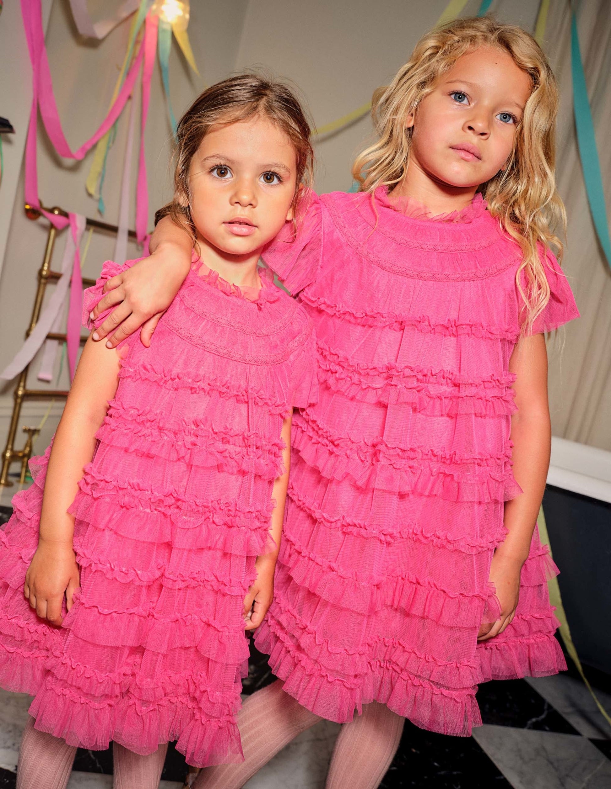 Pink Tulle Tiered Party Dress-Sweet Pink-4