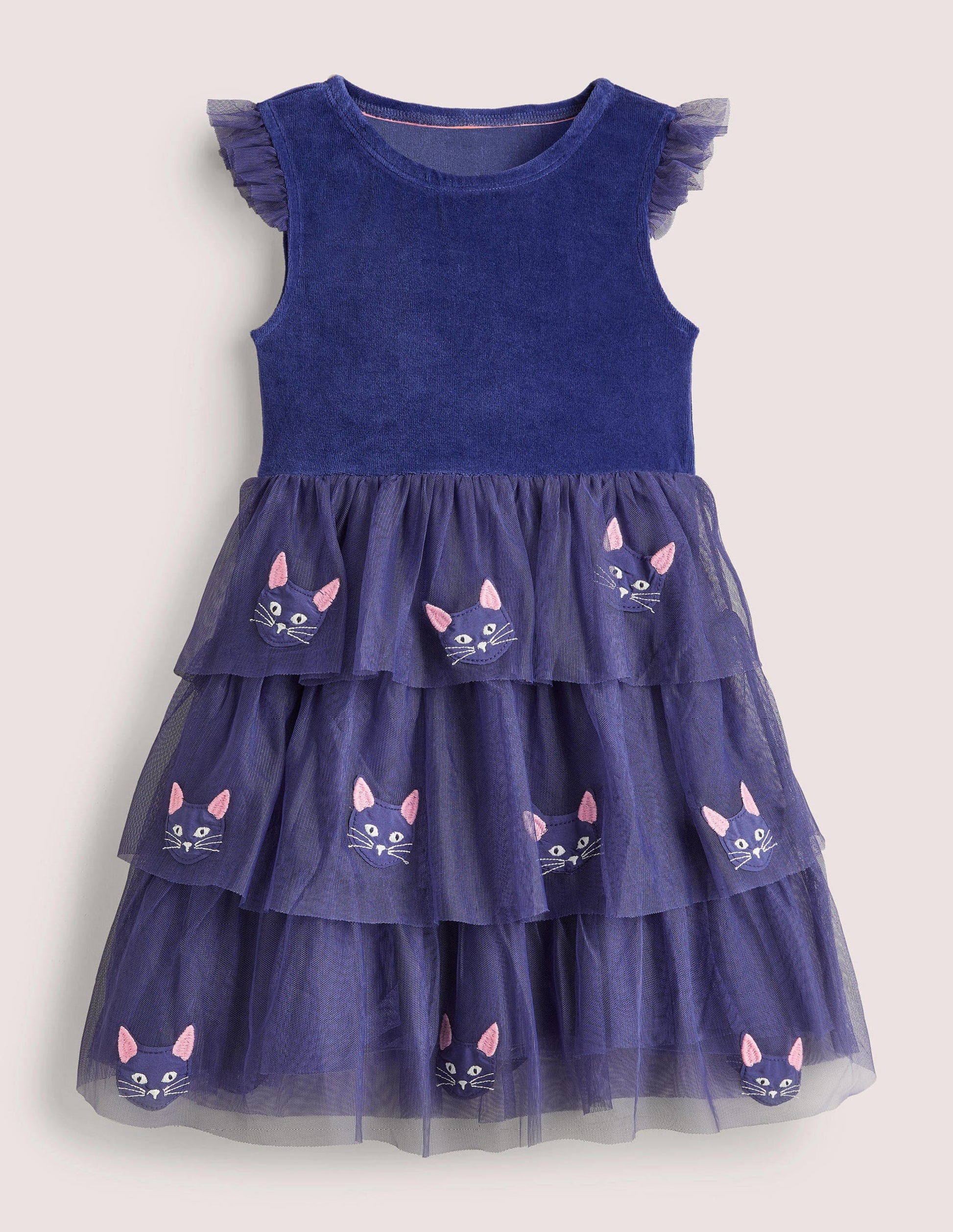 Tulle Appliqué Halloween Dress-Starboard Blue Cat-1