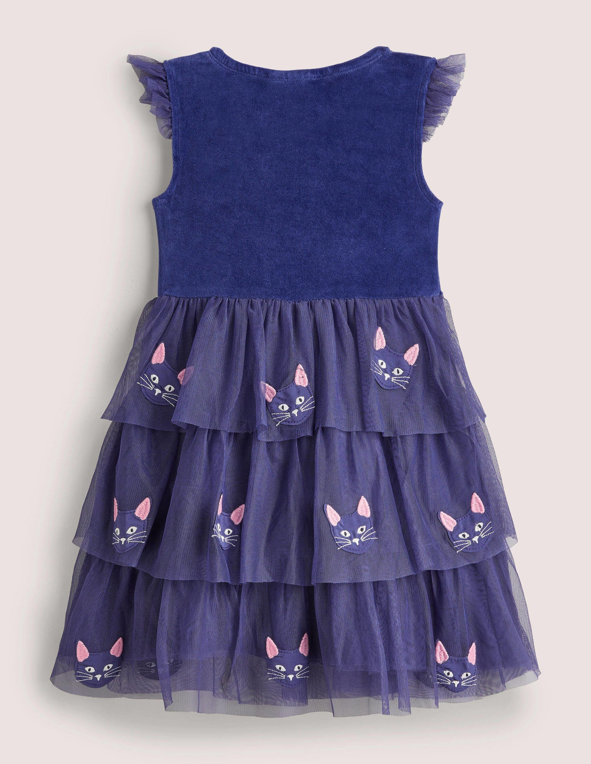 Tulle Appliqué Halloween Dress-Starboard Blue Cat-2