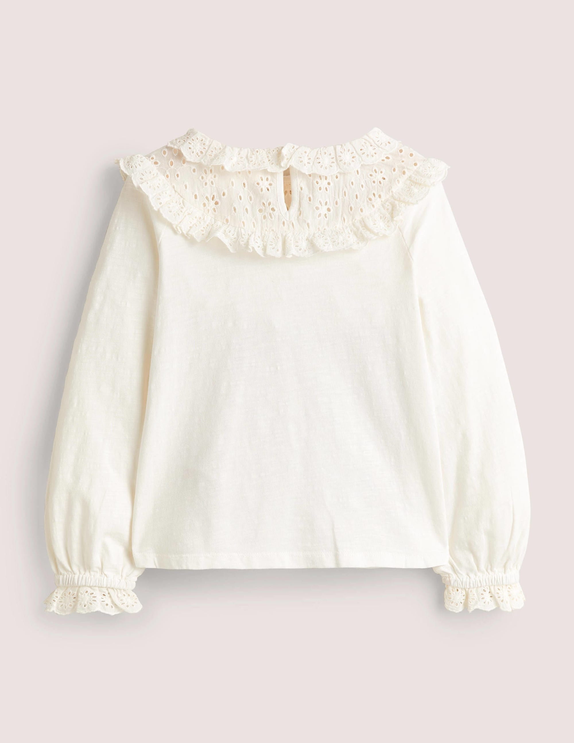 Frill Broderie Jersey Top-Ivory - Image 2