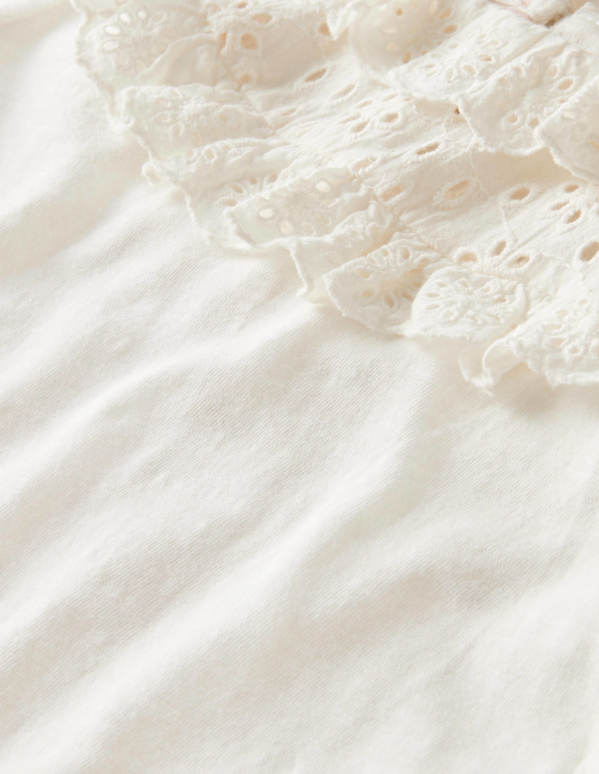 Frill Broderie Jersey Top-Ivory - Image 3