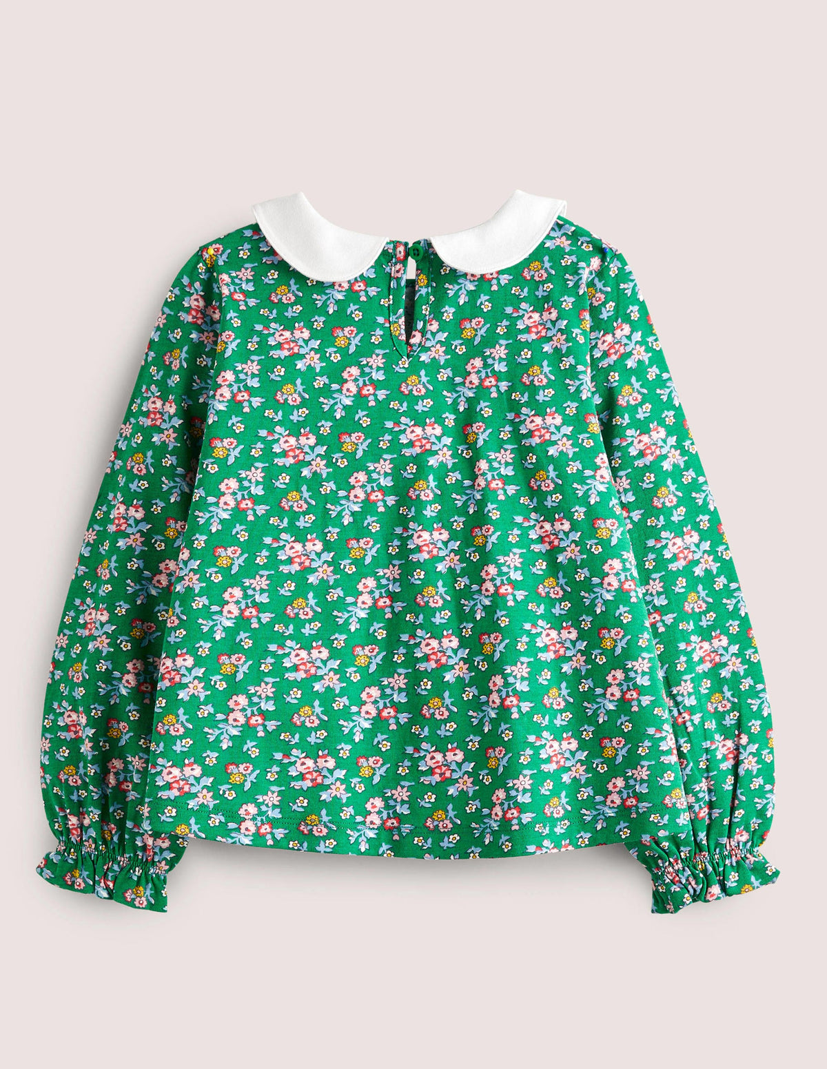 Collared Jersey Top-Shady Green Flower Bouquet - Image 2