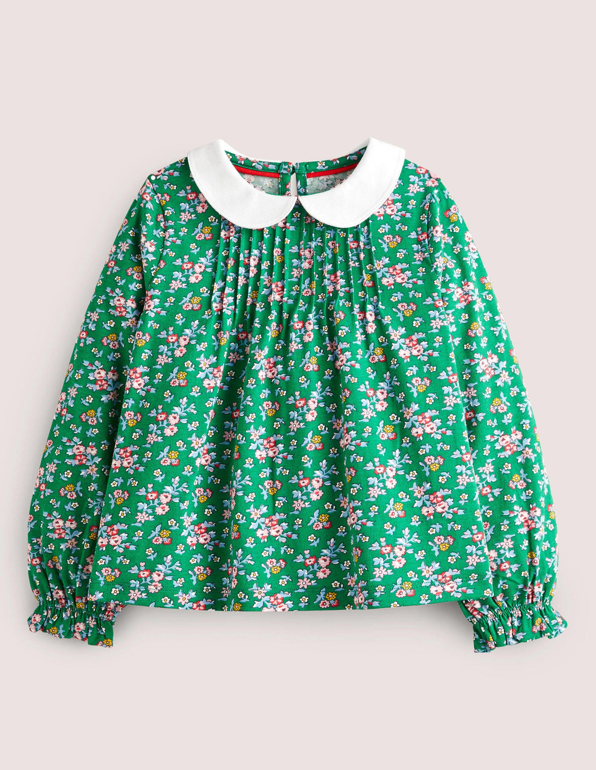Collared Jersey Top-Shady Green Flower Bouquet-1