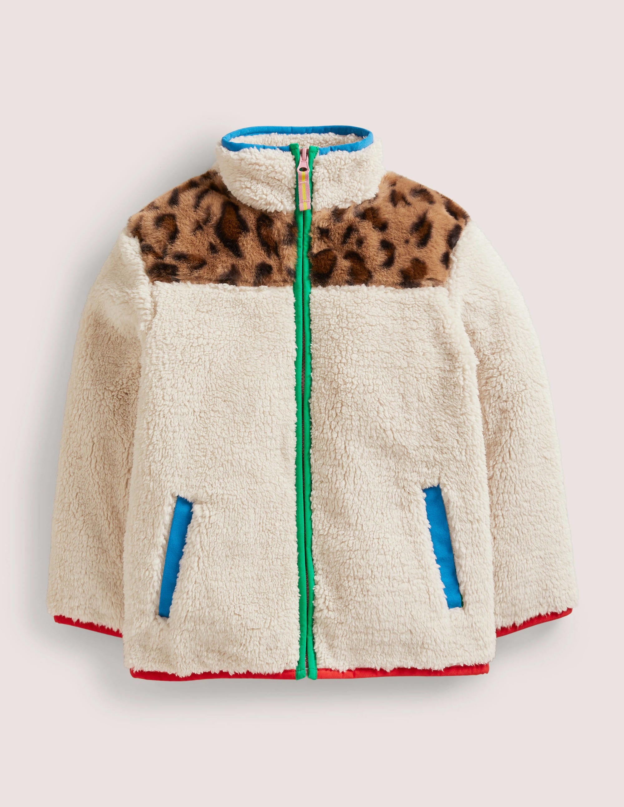 Borg Jacket-Ivory/Leopard Colourblock - Image 1