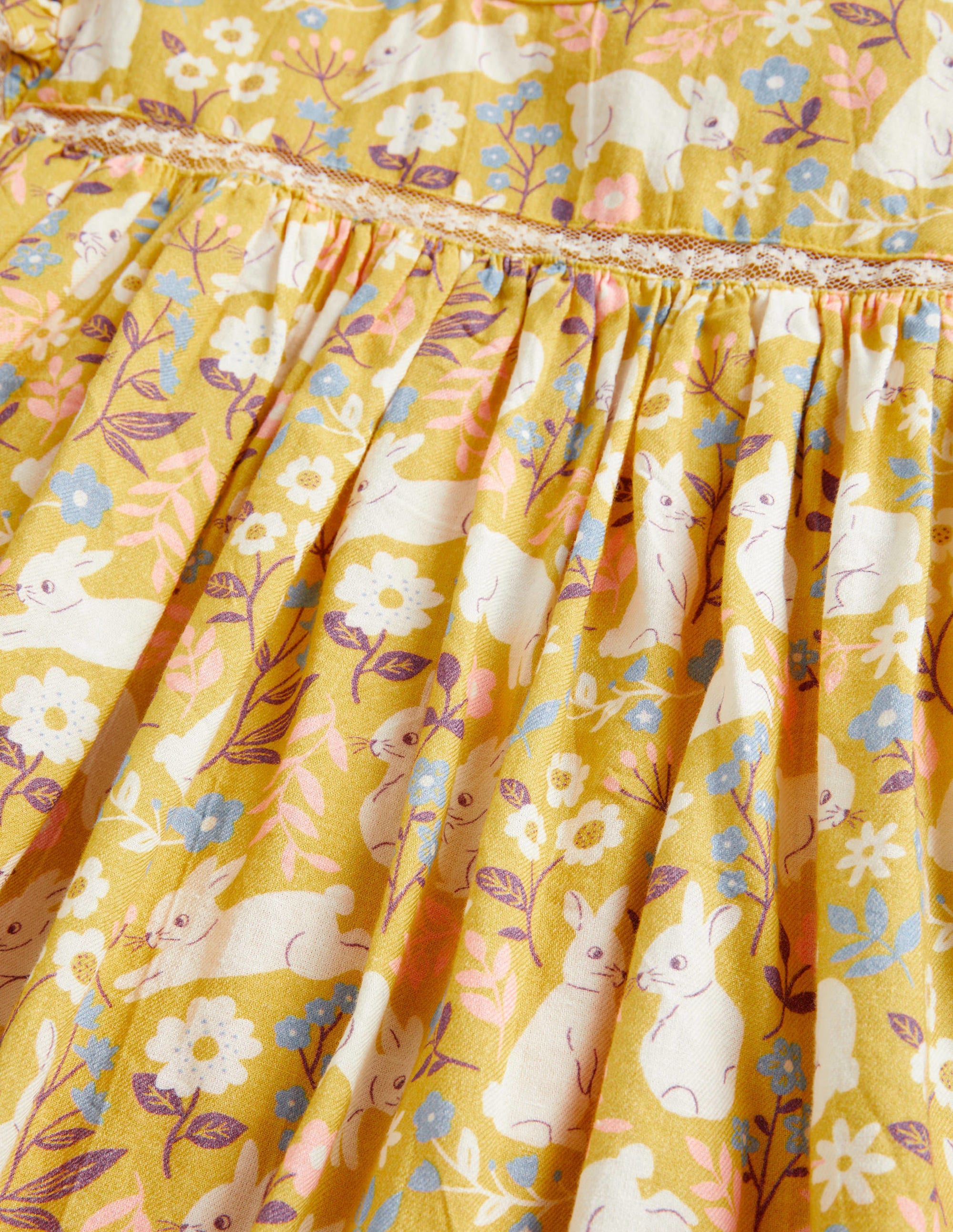 Printed Woven Dress-Honeycomb Yellow Bunnies - Image 3