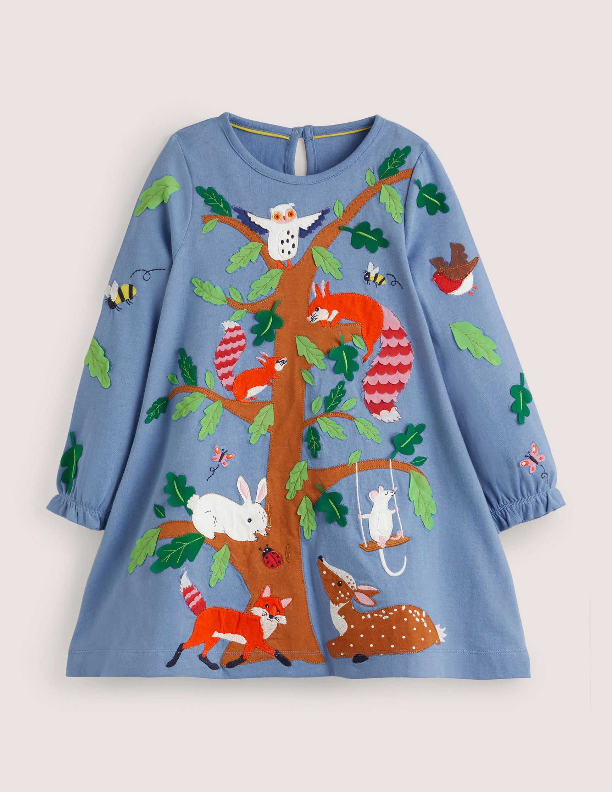 Appliqué Jersey Dress-Riviera Blue Woodland Animals-1