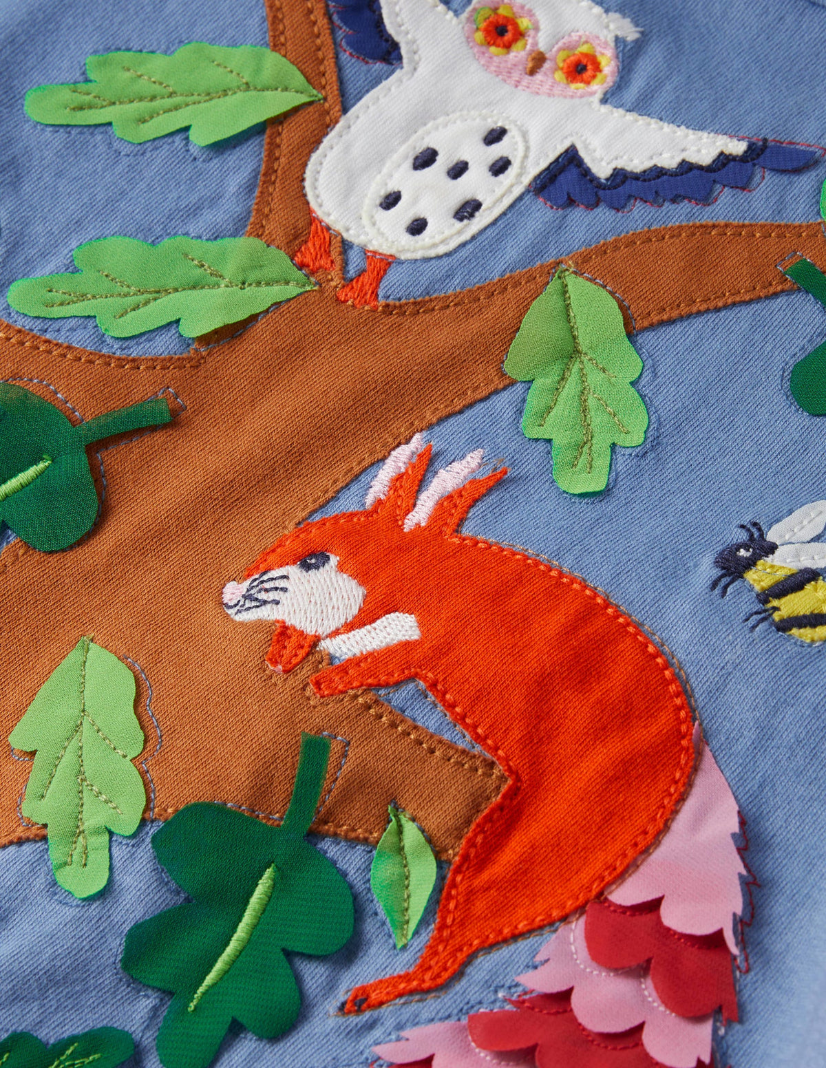 Appliqué Jersey Dress-Riviera Blue Woodland Animals - Image 3