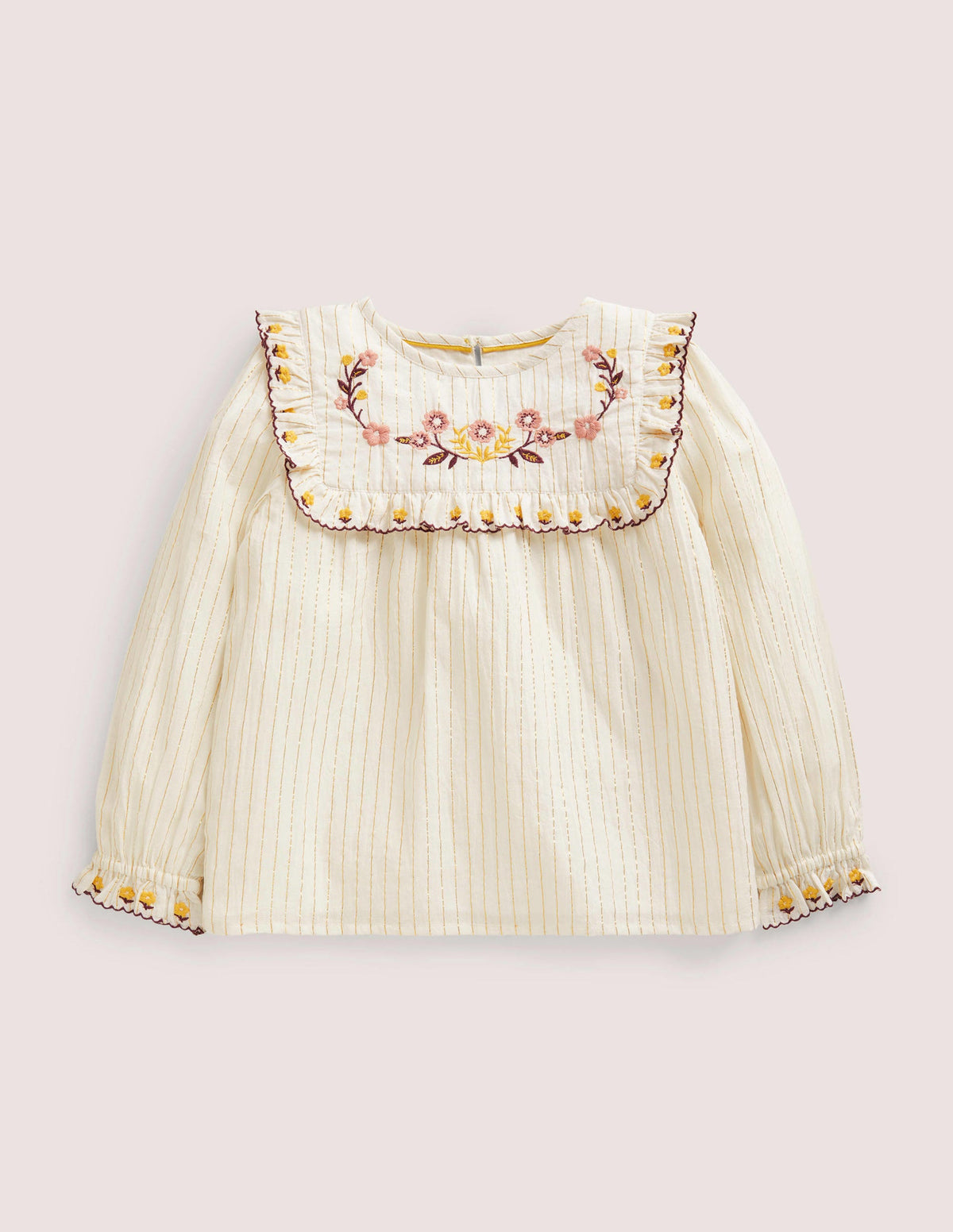 Frill Embroidered Woven Top-Ivory Embroidered Floral - Image 1