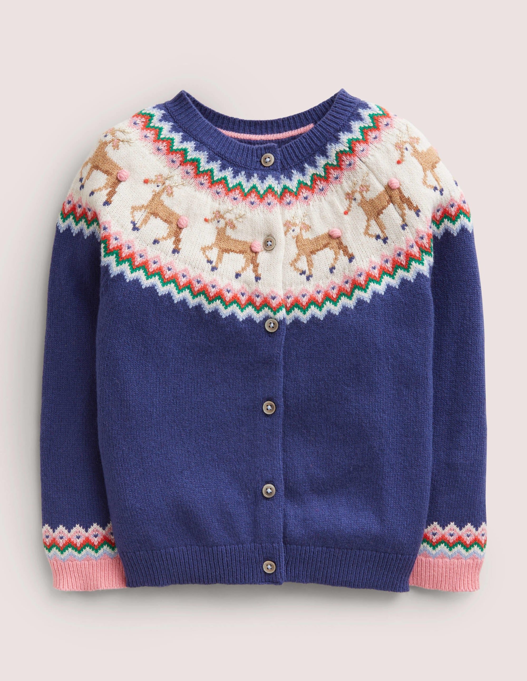 Navy Reindeer Fair Isle Christmas Cardigan-Navy Reindeers - Image 1