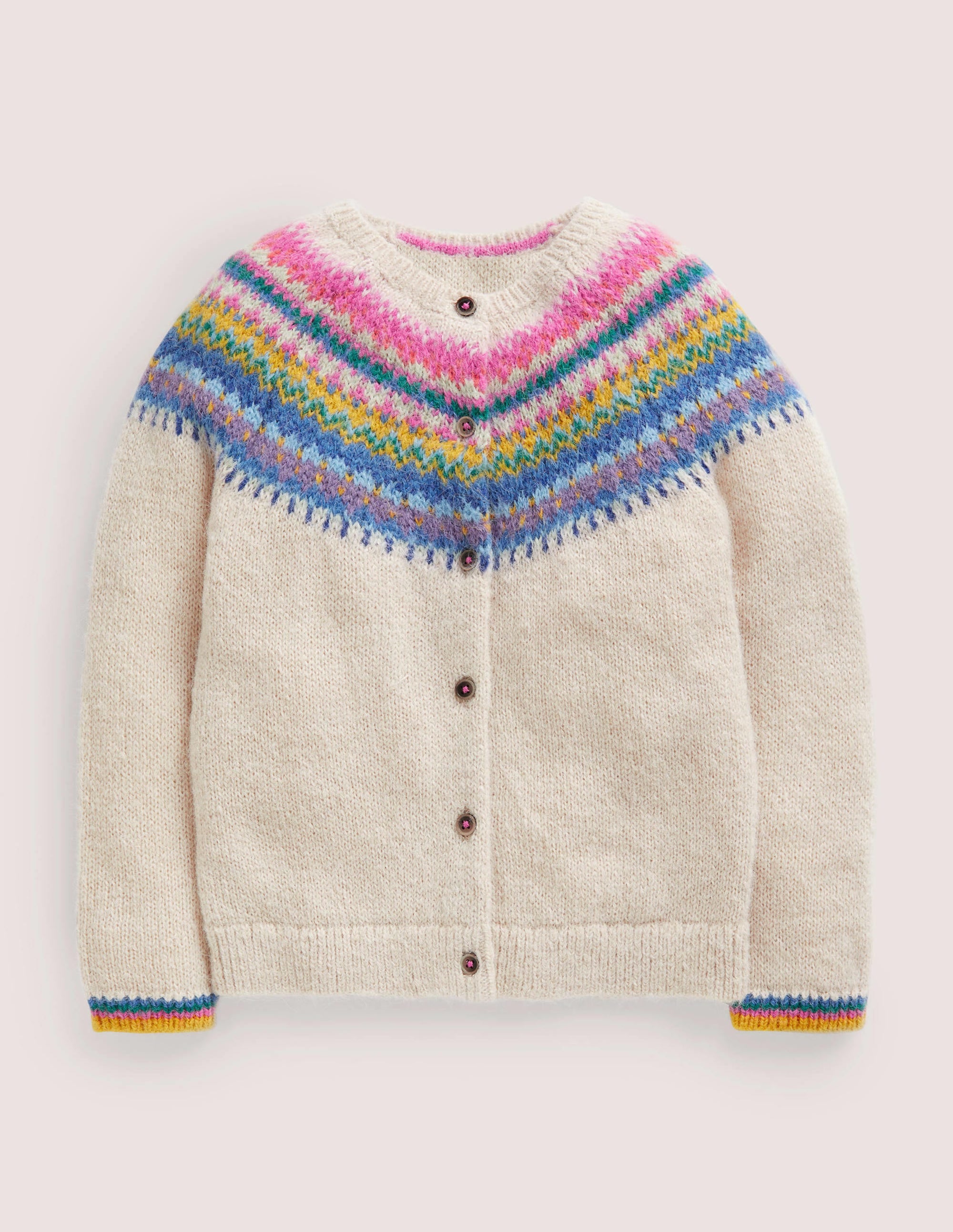 Fair Isle Yoke Cardigan-Ecru Marl Multi Yoke - Image 1