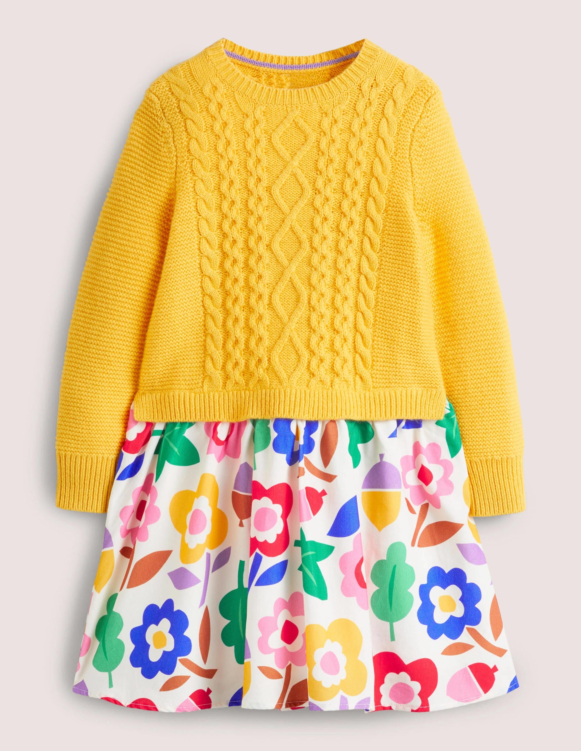 Woven & Knit Mix Dress-Ochre Acorn Floral - Image 1