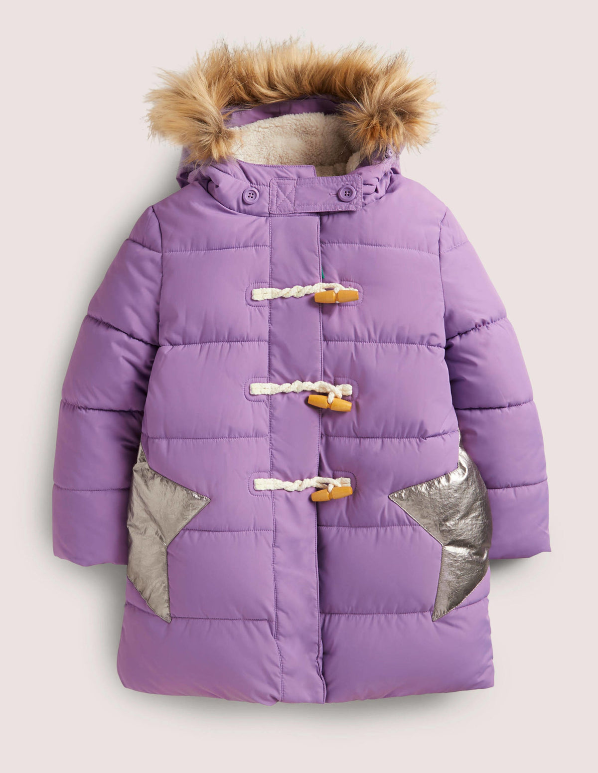 Purple Star Fleece-Lined Hooded Puffer Jacket-Aster Purple Star-1