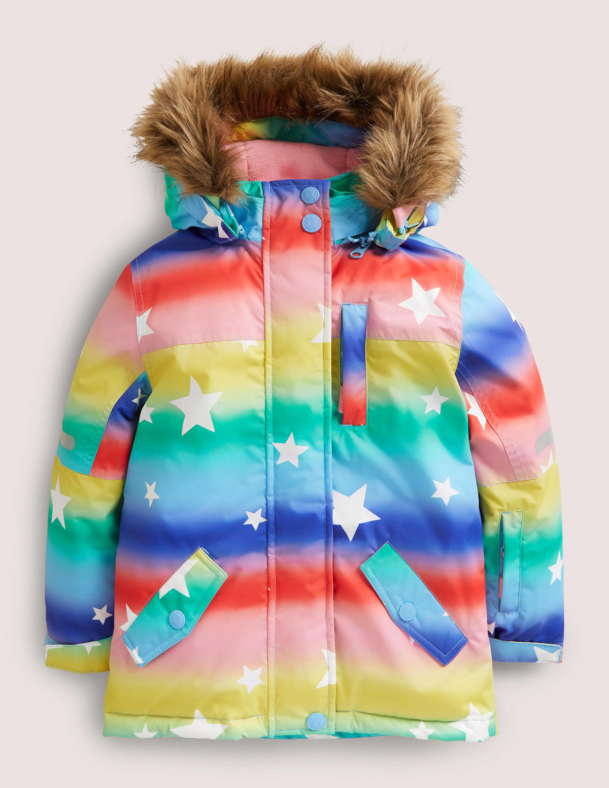 Rainbow Star Print Hooded Waterproof Jacket-Ombre Rainbow Star - Image 1