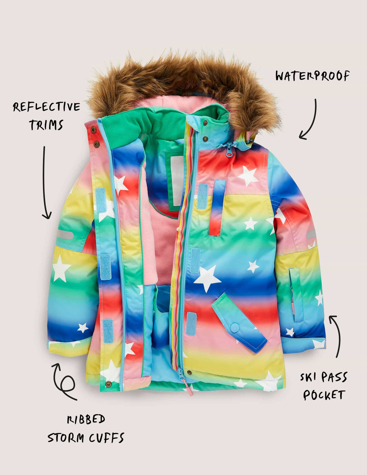 Rainbow Star Print Hooded Waterproof Jacket-Ombre Rainbow Star - Image 5