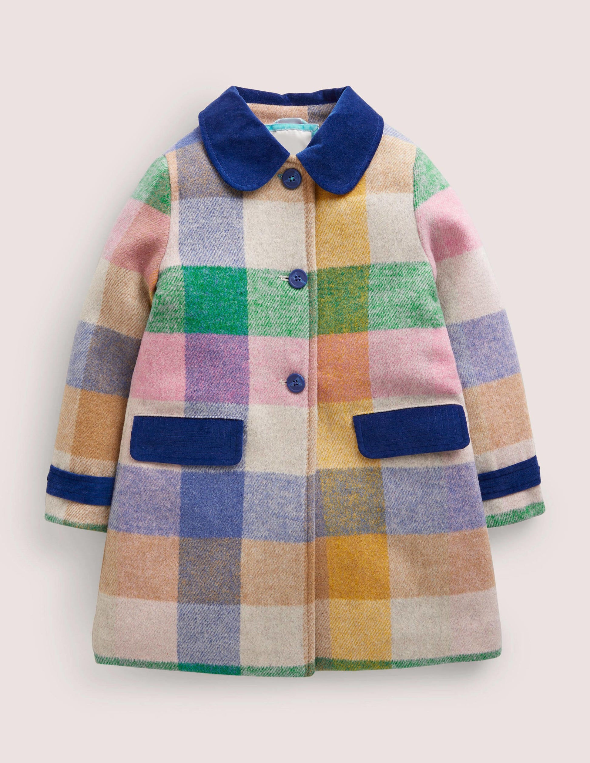 Check Wool Coat-Multi Rainbow Gingham-1
