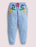 Embroidered Joggers-Riviera Blue Floral