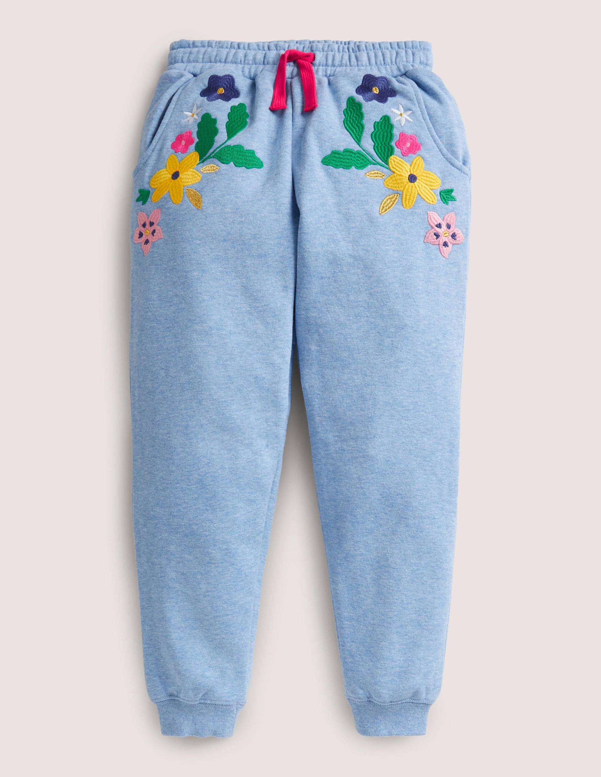 Embroidered Joggers-Riviera Blue Floral - Image 1