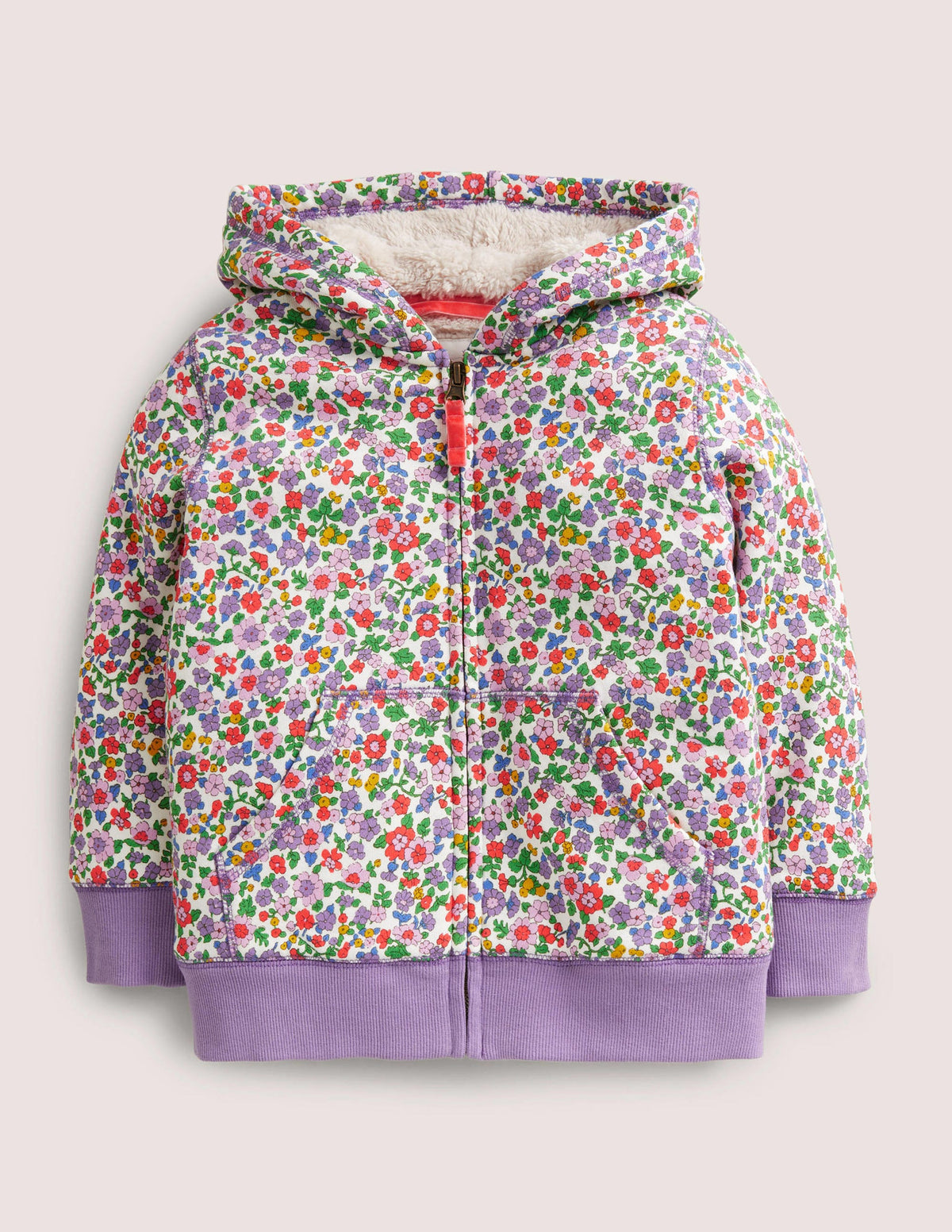 Purple Floral Borg Lined Hoodie-Aster Purple Floral-1