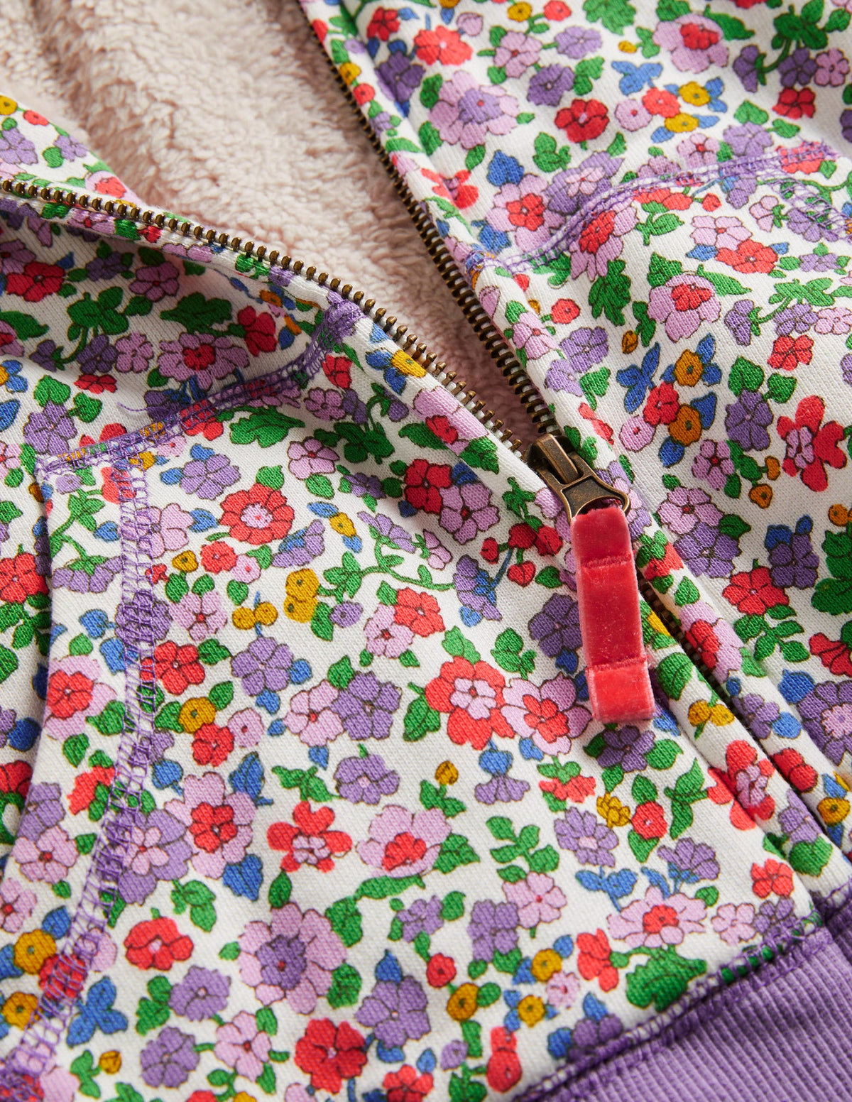 Purple Floral Borg Lined Hoodie-Aster Purple Floral-3