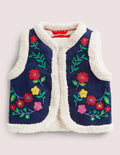 Shaggy Lined Emboidered Vest-College Navy