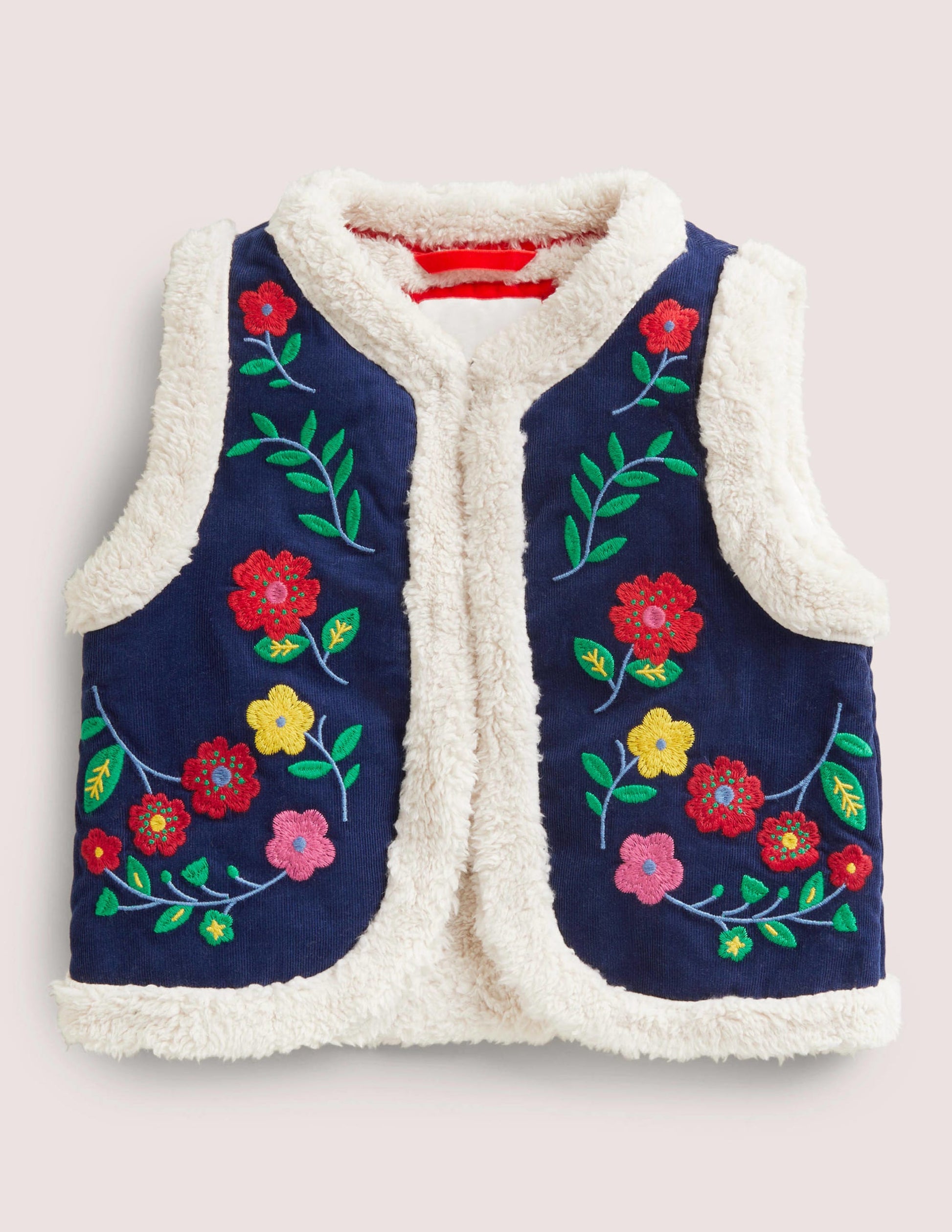 Shaggy Lined Emboidered Vest-College Navy-1