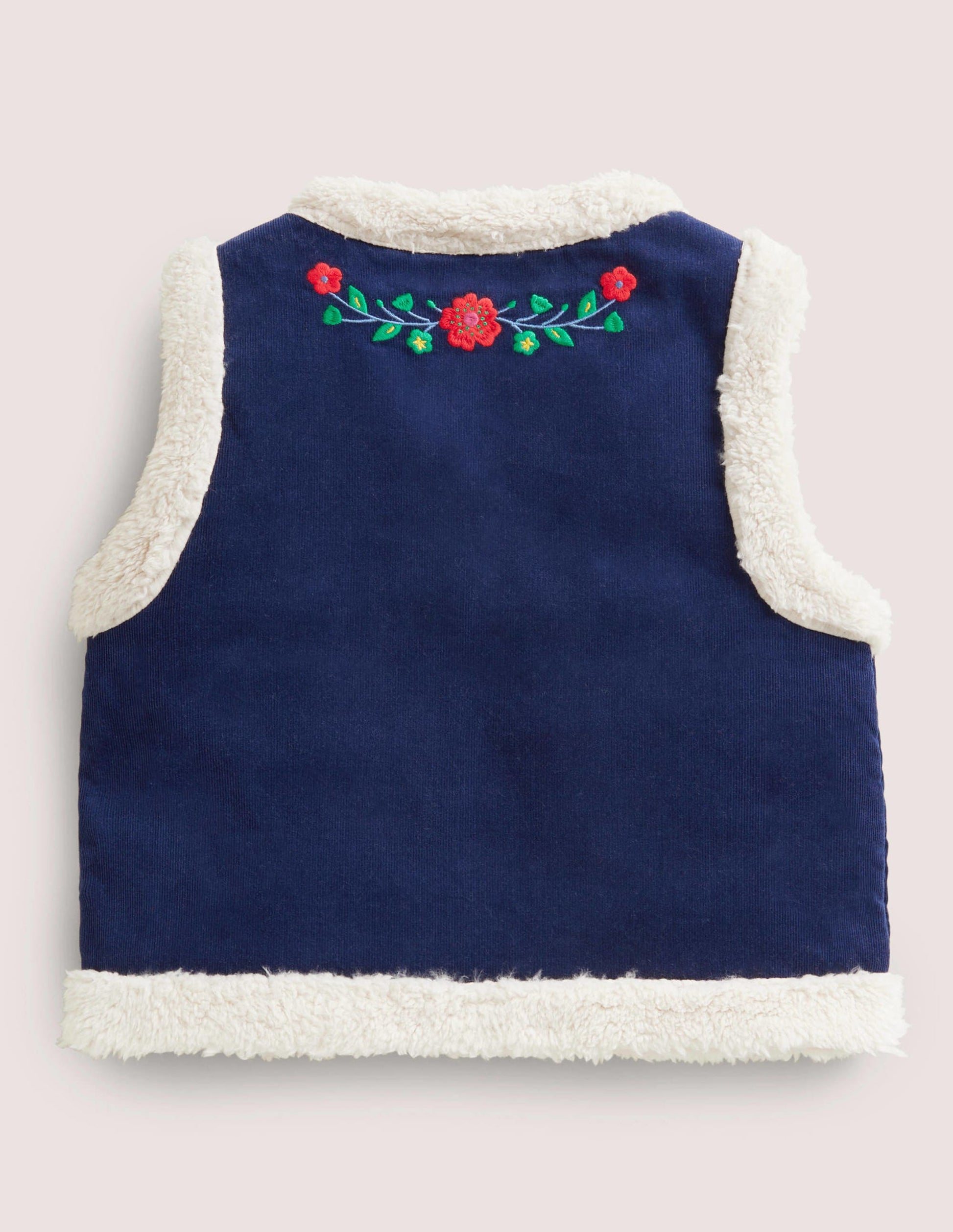 Shaggy Lined Emboidered Vest-College Navy-2