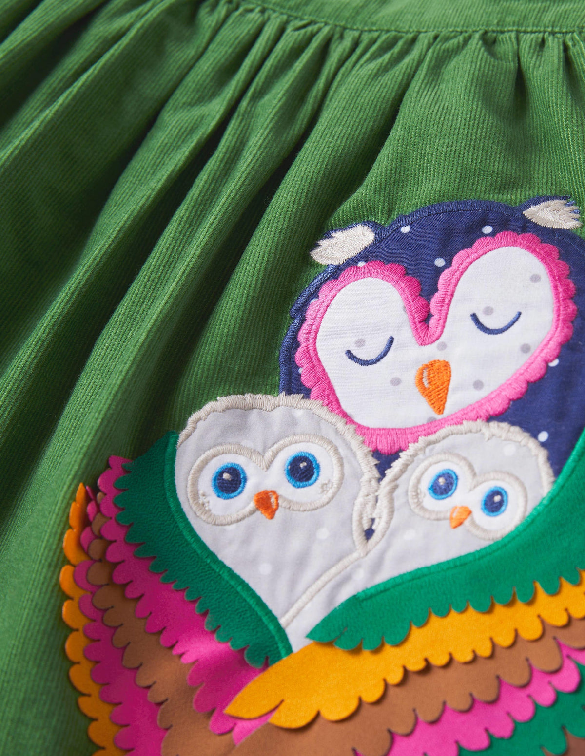 Appliqué Pinafore Dress-Olive Green Owls - Image 3