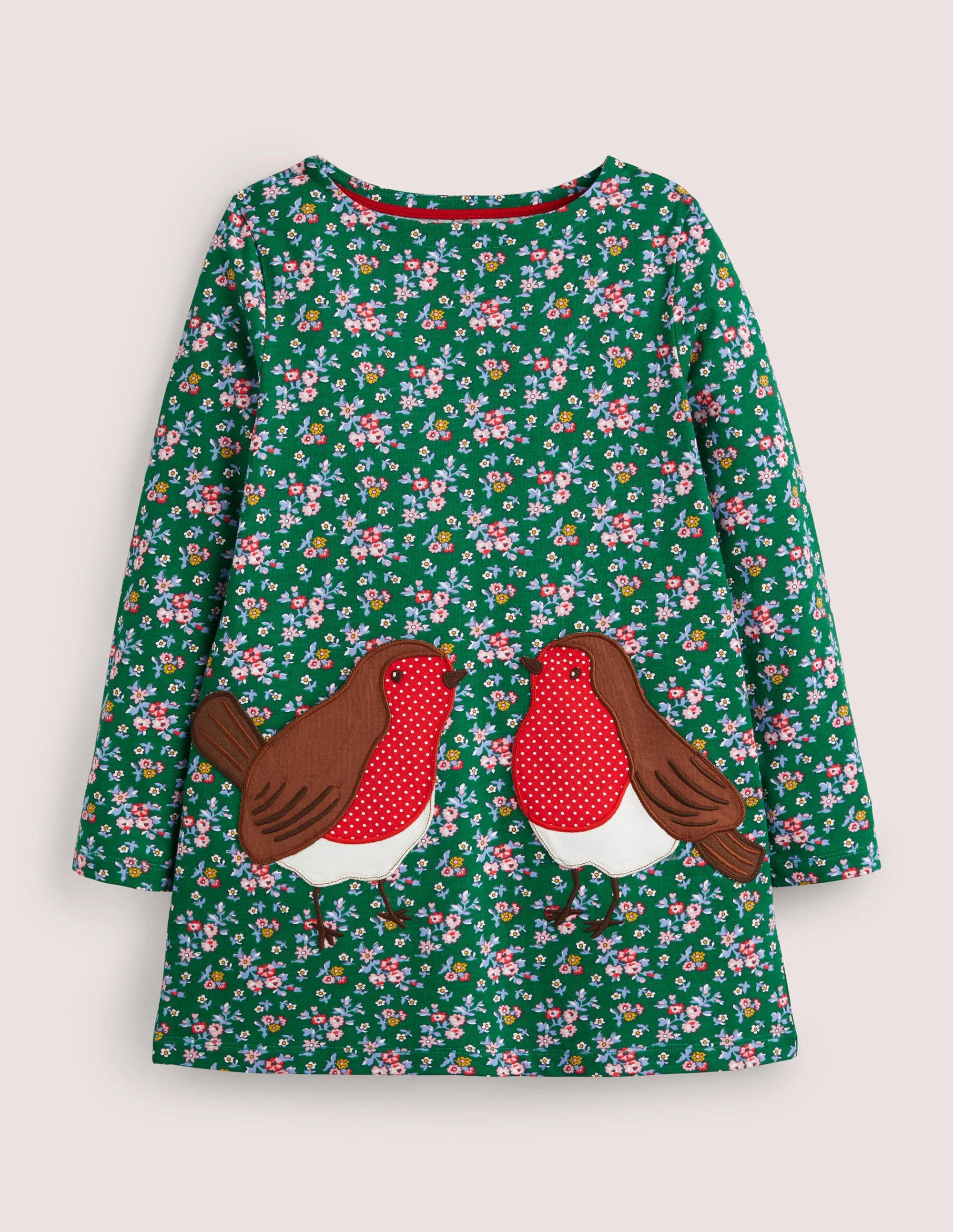 Pocket Jersey Tunic-Shady Green Floral Robins - Image 1